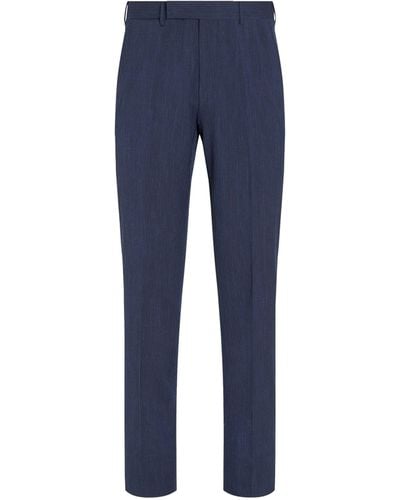 Zegna Wool-silk Tailored Slim Trousers - Blue