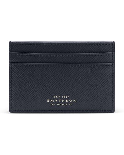 Smythson Panama Leather Card Holder - Blue