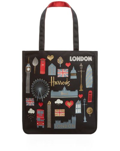 Harrods London Glitter Tote Bag - Black