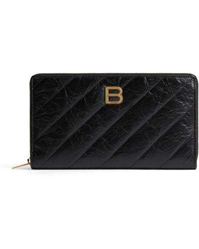 Balenciaga Leather Crush Continental Wallet - Black