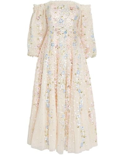 Needle & Thread Recycled Polyester Confetti Gloss Dress - Natural