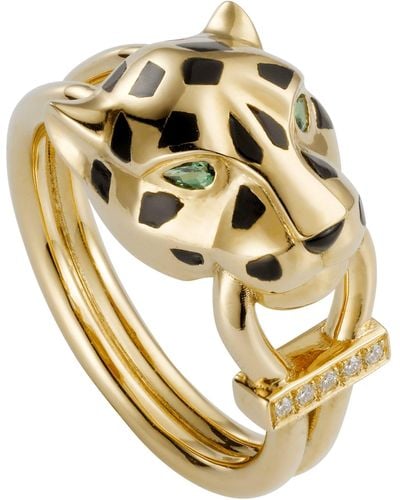 Cartier Yellow Gold, Diamond And Tsavorite Panthère De Ring - Metallic