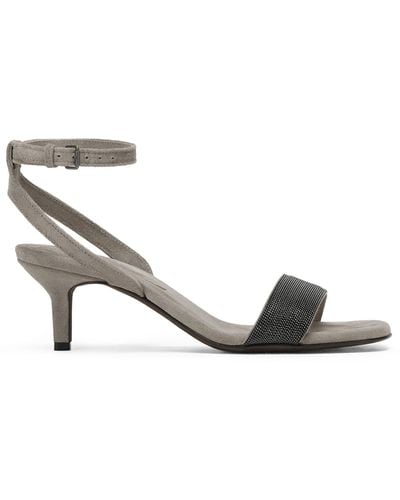 Brunello Cucinelli Suede City Embellished Sandals 55 - Metallic
