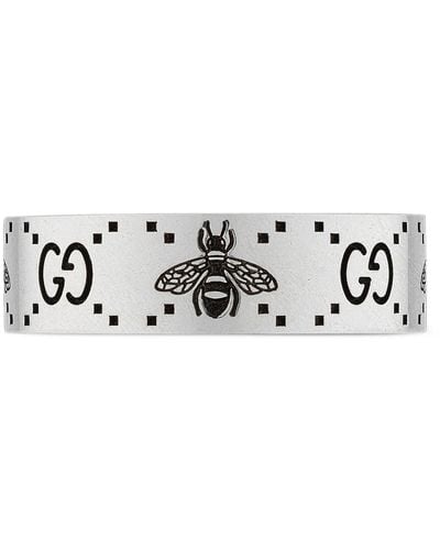 Gucci Sterling Silver Engraved Bee Ring - White