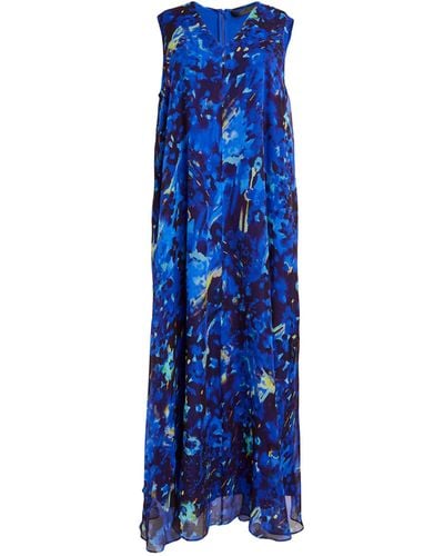 Marina Rinaldi Silk Floral Print Dress - Blue