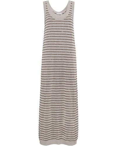 Brunello Cucinelli Metallic Striped Maxi Dress - Gray