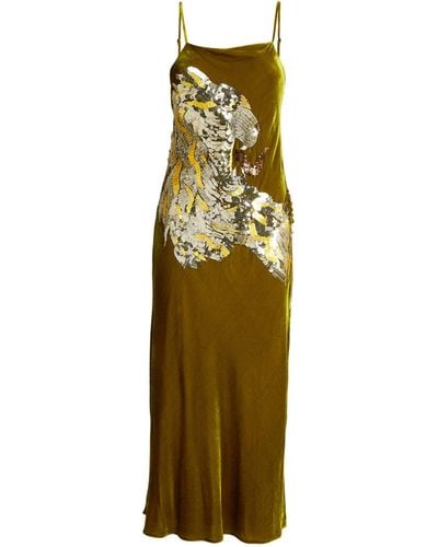 Olivia Von Halle Velvet-silk Embellished Icon Midi Dress - Metallic