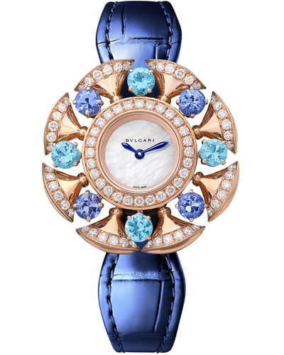 BVLGARI Rose Gold, Diamond, Topaz And Tanzanite Divas' Dream Watch 33mm - Blue