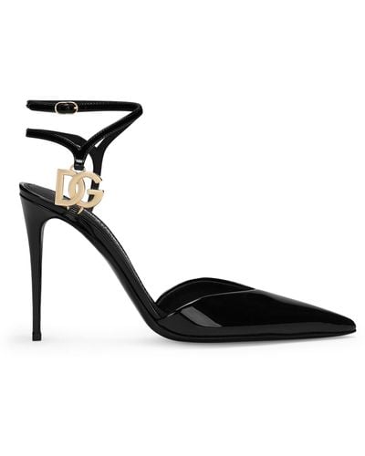 Dolce & Gabbana Patent Leather Logo-detail Slingback Heels - Black