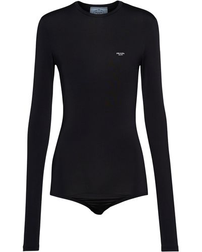 Prada Satin Logo-print Bodysuit - Black