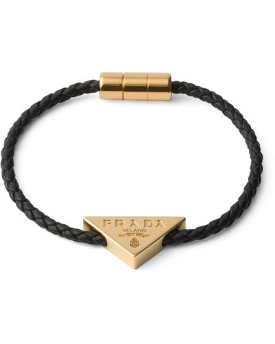 Prada Nappa Leather Braided Bracelet - Metallic
