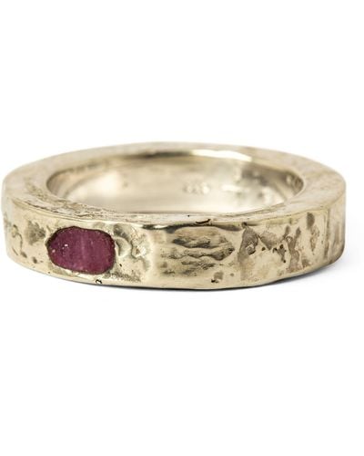 Parts Of 4 White Gold-plated Sterling Silver And Ruby Sistema Ring - Natural