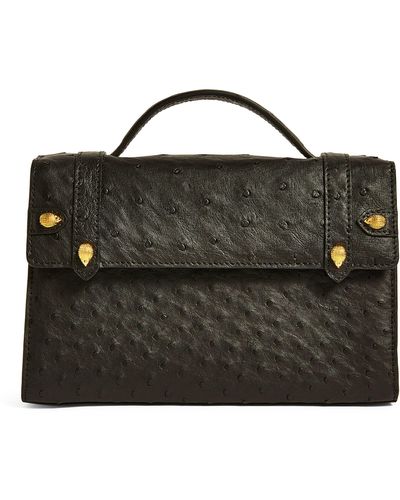 Ethan K Ostrich Leather Mini Briefcase Top-handle Bag - Black