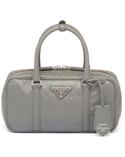 Prada Small Leather Antique Top-handle Bag - Grey