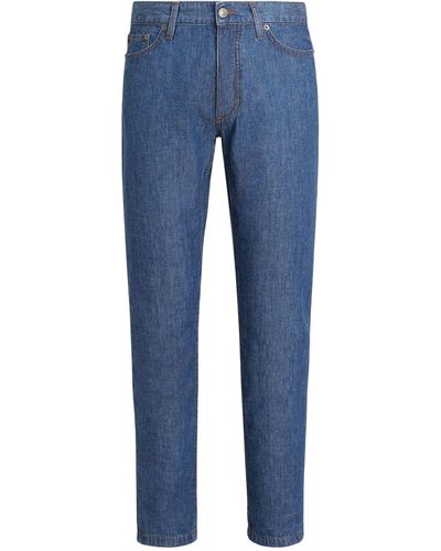 Zegna Cotton-linen 5-pocket Jeans - Blue