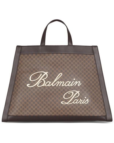 Balmain Canvas-leather Olivier's Cabas Tote Bag - Brown