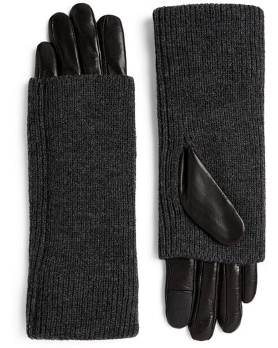 AllSaints Leather Cuffed Zoya Gloves - Black