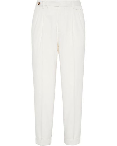 Brunello Cucinelli Silk Pleated Trousers - White