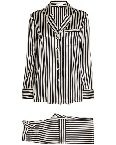 Olivia Von Halle Silk Striped Lila Pajama Set - Black