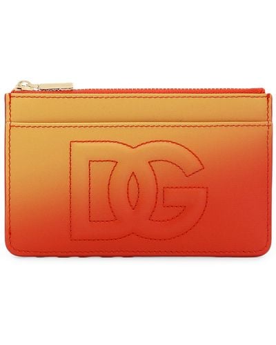 Dolce & Gabbana Leather Gradient Zip Card Holder - Orange
