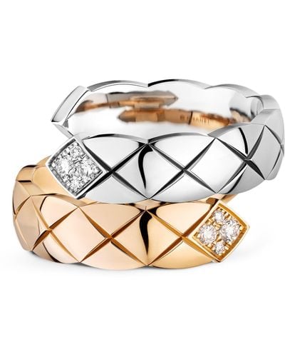 Chanel Mixed Gold And Diamond Coco Crush Ring - Metallic
