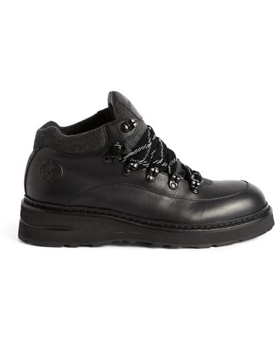 Giorgio Armani Leather Hiking Boots - Black