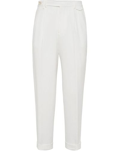Brunello Cucinelli Crepe Twill Tapered Trousers - White