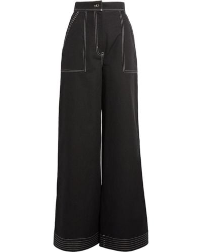 Max Mara Cotton-linen Wide-leg Jeans - Black