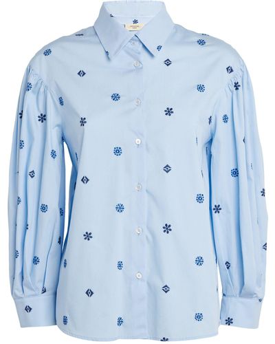 Weekend by Maxmara Cotton Floral Embroidered Shirt - Blue