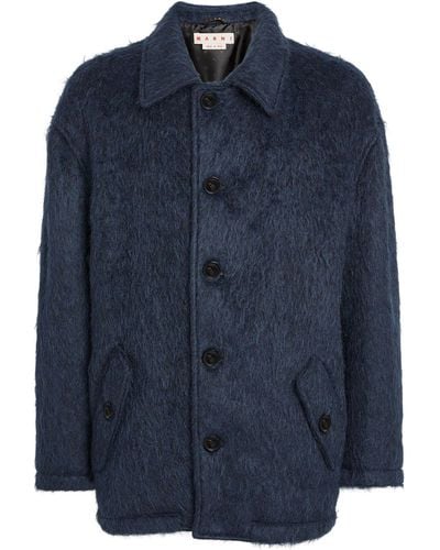 Marni Fuzzy Ratiné Caban Coat - Blue