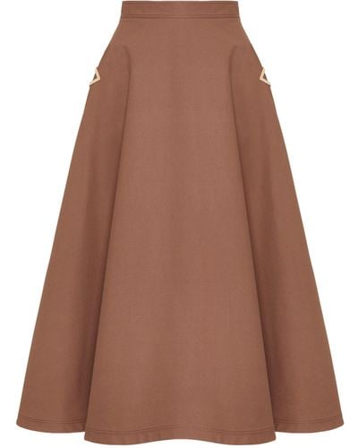 Valentino Garavani Cotton A-line Midi Skirt - Brown