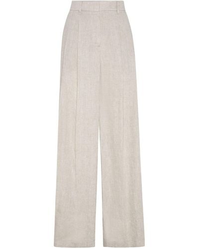 Brunello Cucinelli Délavé Linen Pleated Trousers - White