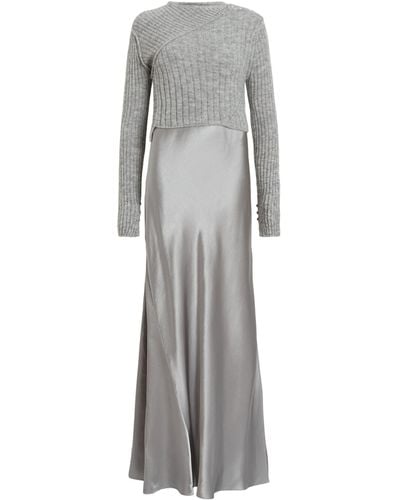 AllSaints Amos 2-in-1 Satin Maxi Dress - Gray