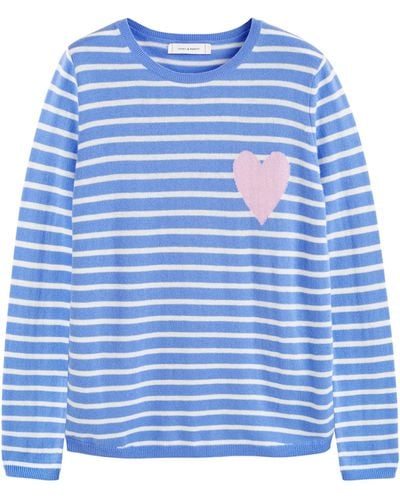 Chinti & Parker Wool-cashmere Breton Heart Sweater - Blue