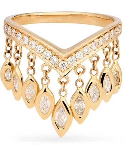 Jacquie Aiche Yellow Gold And Diamond Fringe Wishbone Ring - Metallic