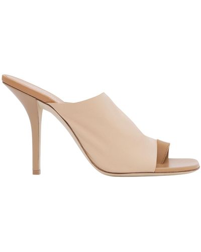 Burberry Leather Peep Toe Mules 100 - Natural