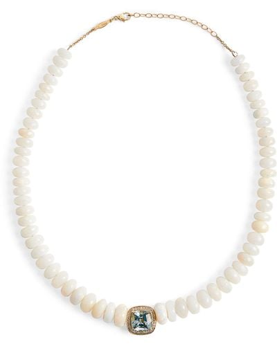 Jacquie Aiche Yellow Gold, Diamond, Aquamarine And Opal Bead Necklace - White