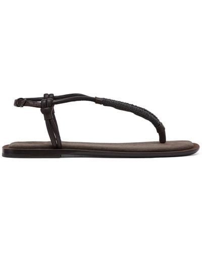 Brunello Cucinelli Leather Braided-strap Flat Sandals - Brown