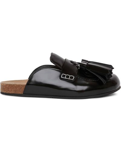 JW Anderson Patent Leather Tassel Loafer Mules - Black