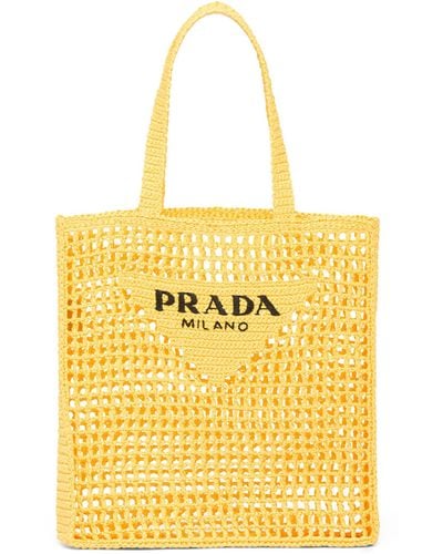 Prada Crochet Logo Tote Bag - Yellow