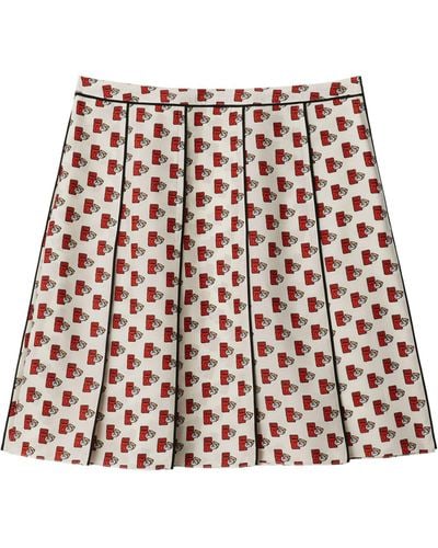 Burberry Silk Postbox Pleated Skirt - Red