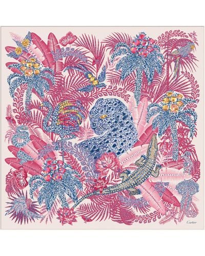 Cartier Panther Jungle Printed Silk-twill Scarf - Pink