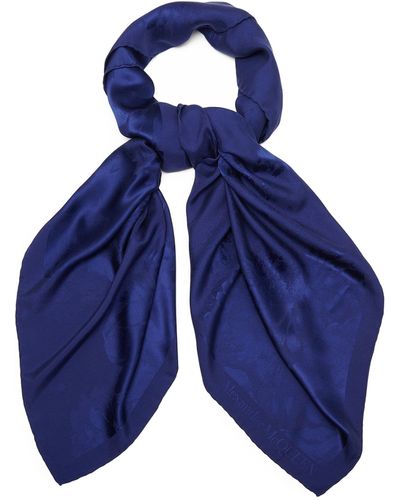 Alexander McQueen Silk Floral Scarf - Blue