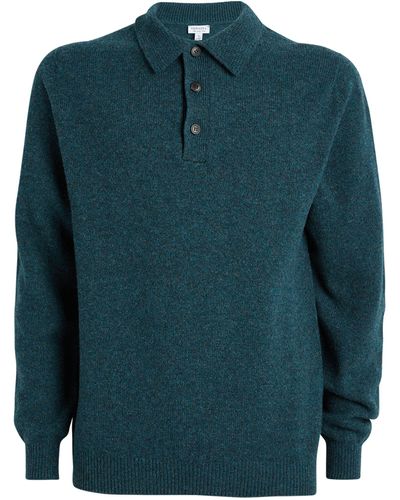 Sunspel Lambswool Long-sleeve Polo Shirt - Green