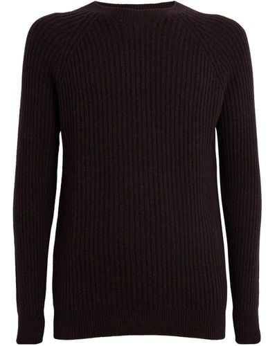 Johnstons of Elgin Cashmere Ribbed Crew-neck Sweater - Black