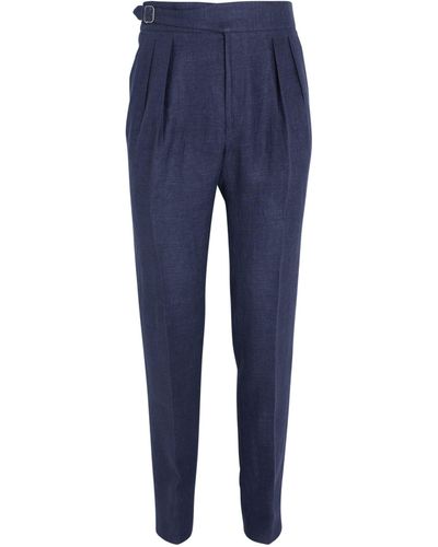 Ralph Lauren Purple Label Linen Byron Tailored Trousers - Blue