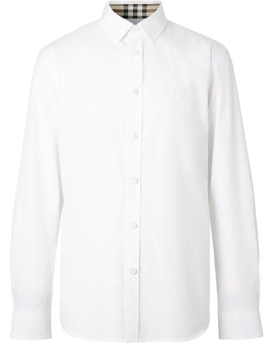 Burberry Long Sleeve Shirt With Tonal Logo Embroidery - White