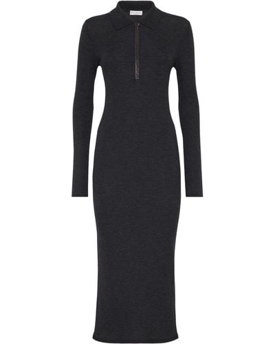 Brunello Cucinelli Virgin Wool-cashmere Midi Dress - Black