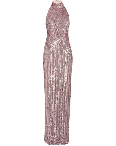 Pamella Roland Sequin-embellished Halterneck Gown - Purple