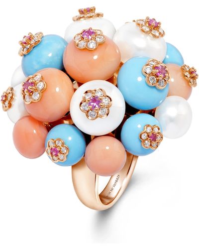 David Morris Rose Gold, Diamond And Sapphire Large Berry Cluster Ring - Multicolour